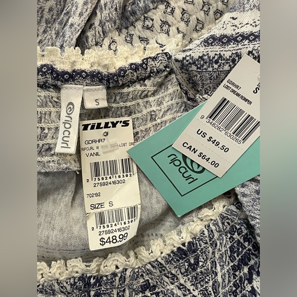Rip Curl Blue and White Patterned Romper NWT Small - Picture 8 of 10